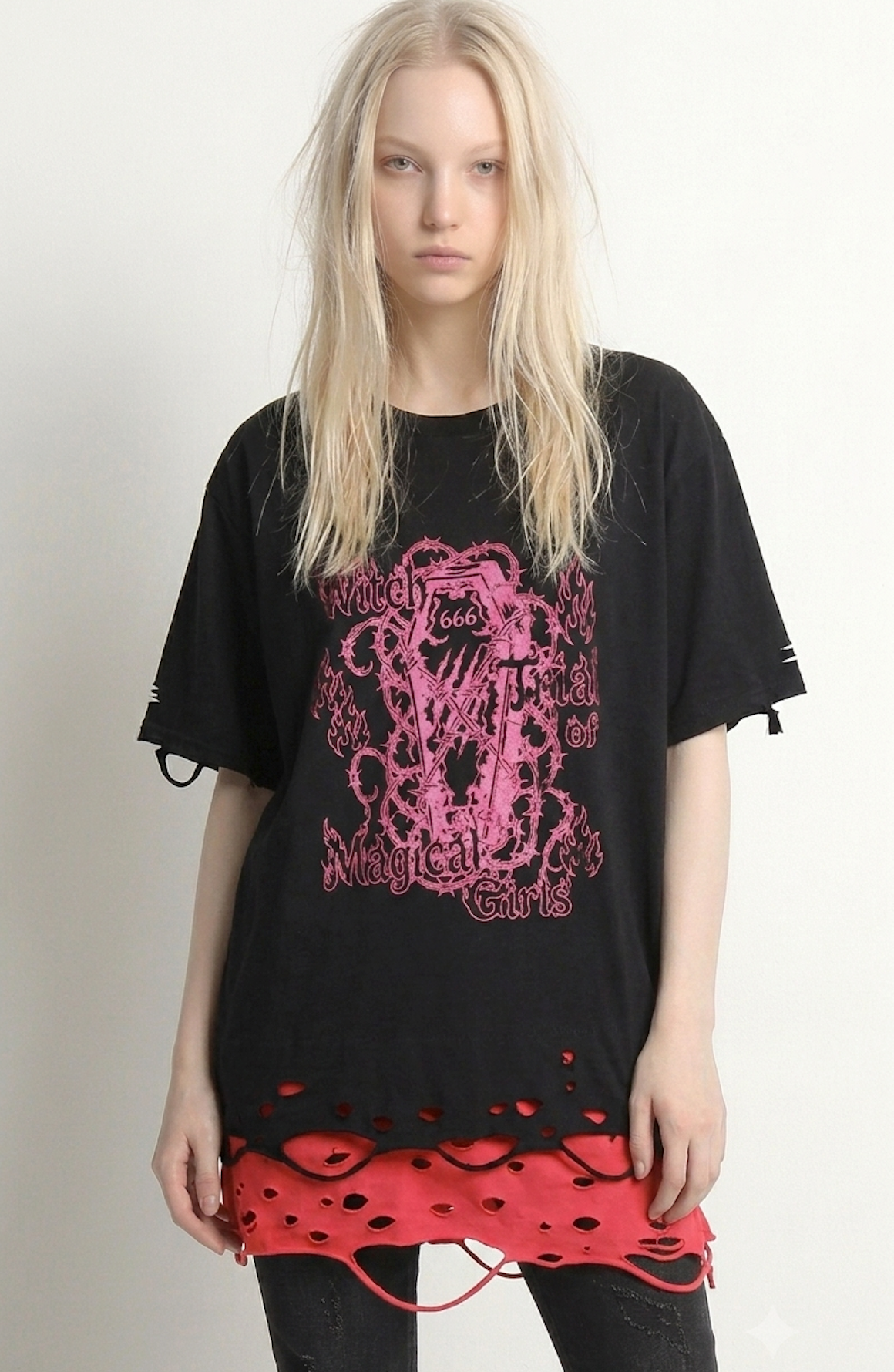 Damaged Hem Coffin Graphic T-Shirt