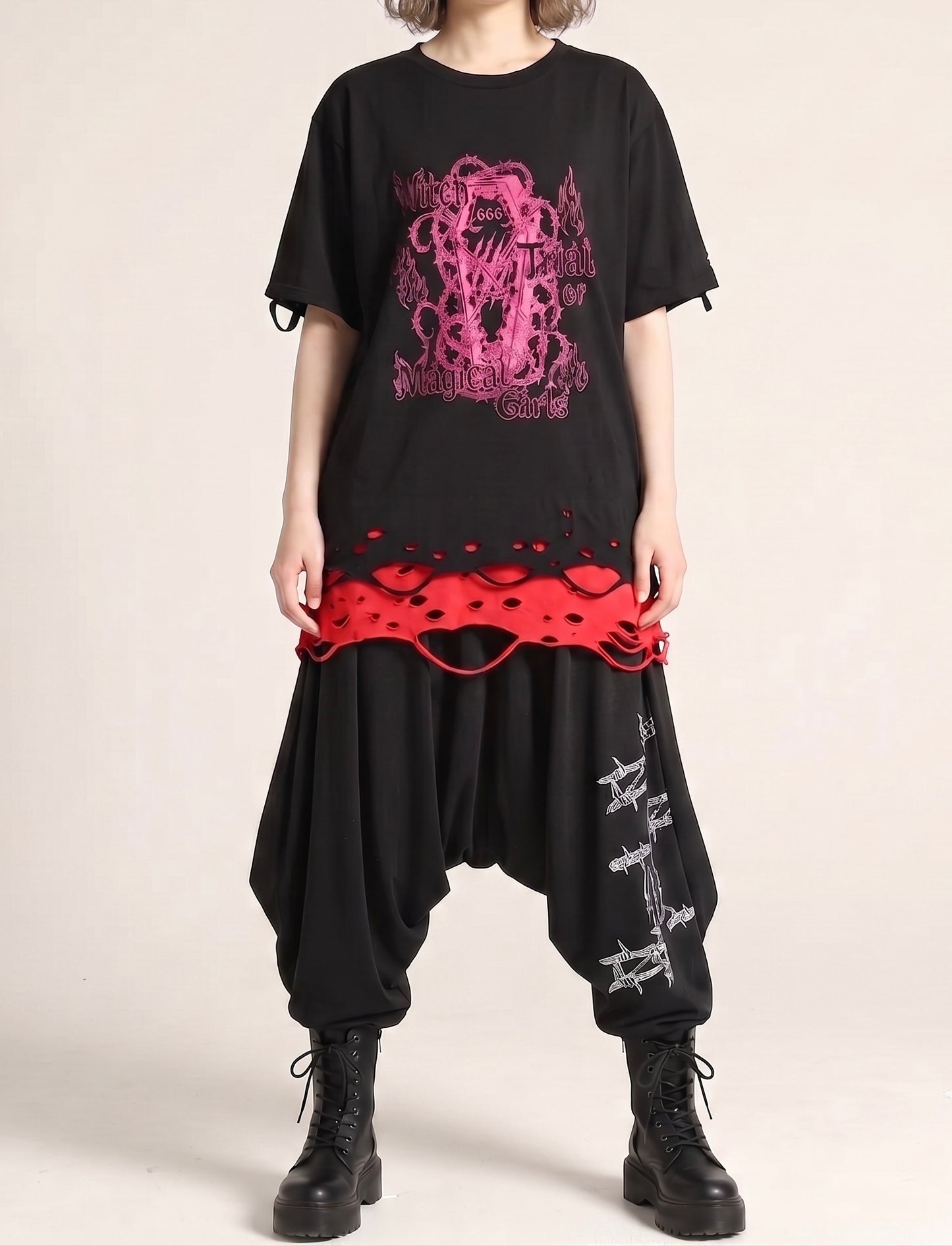 Stretch Harem Pants with Silver Wire Print