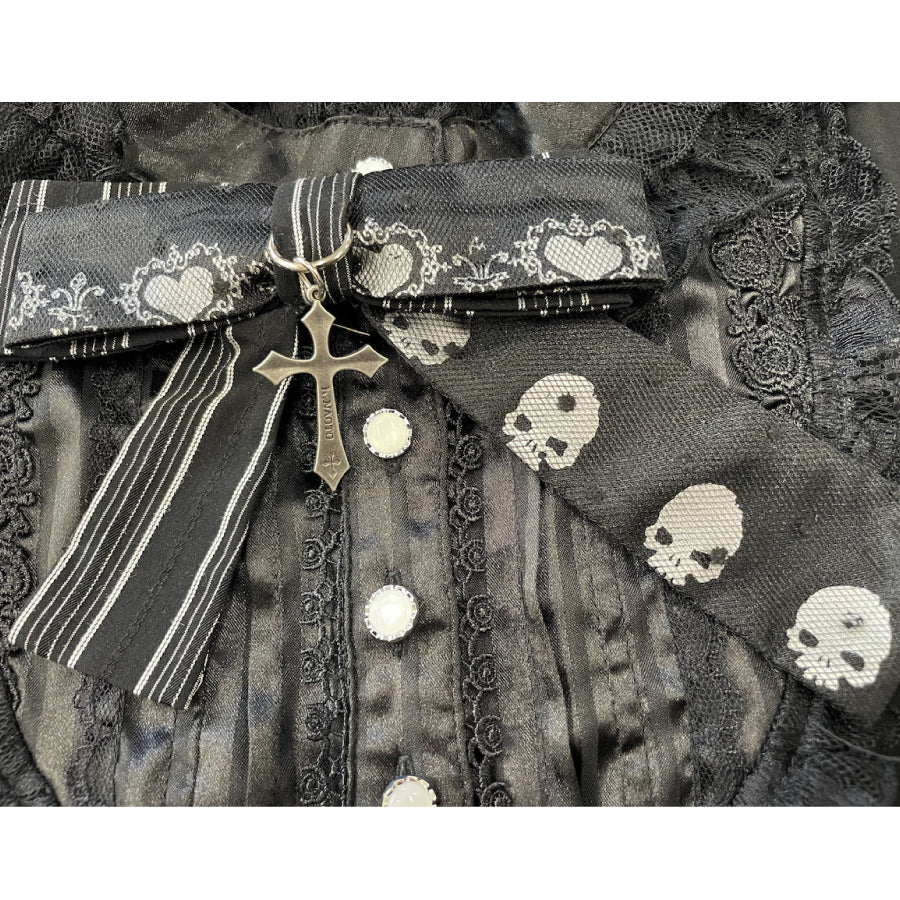h.NAOTO Skull & Heart Ribbon Pin / BK