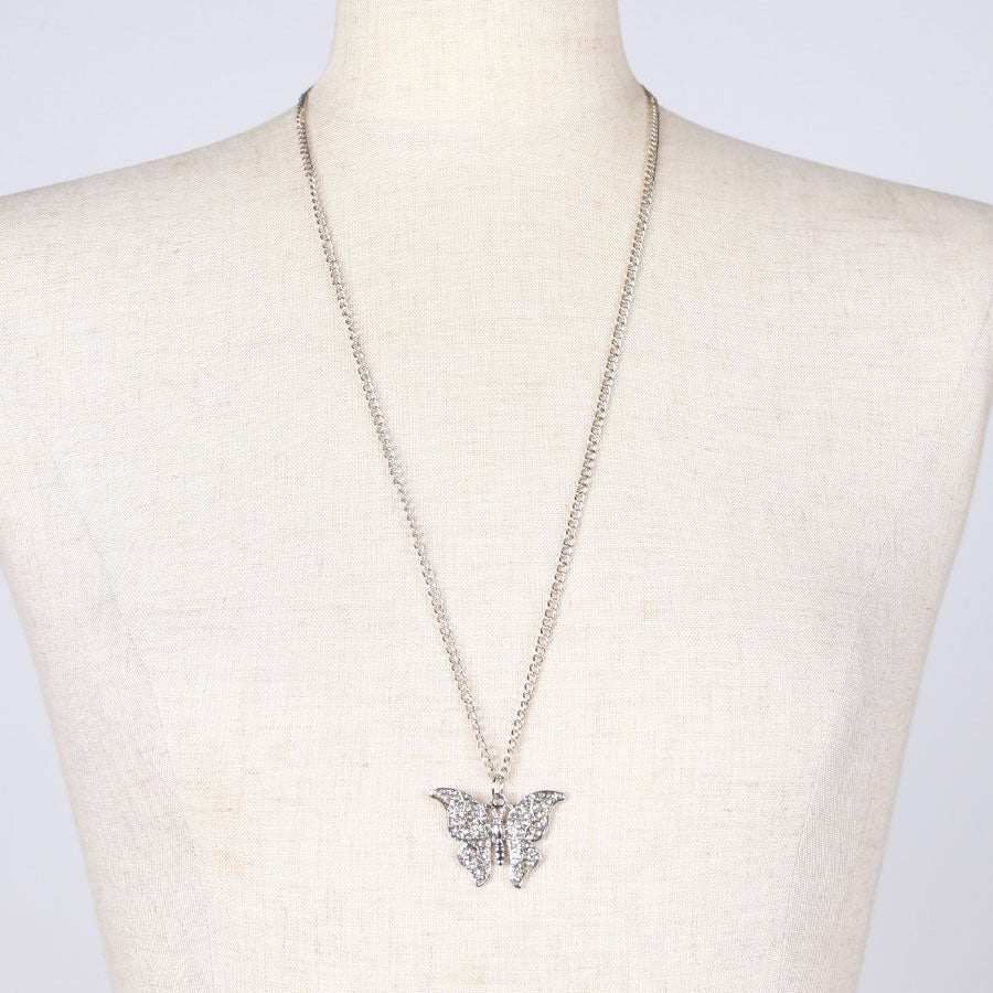 Silver Butterfly Rhinestone Necklace – h.NAOTO WEBSHOP