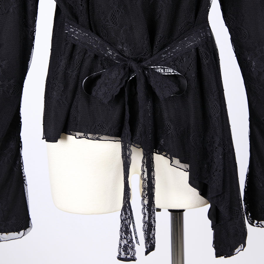 Asymmetrical Lace Overlay High-Neck Top