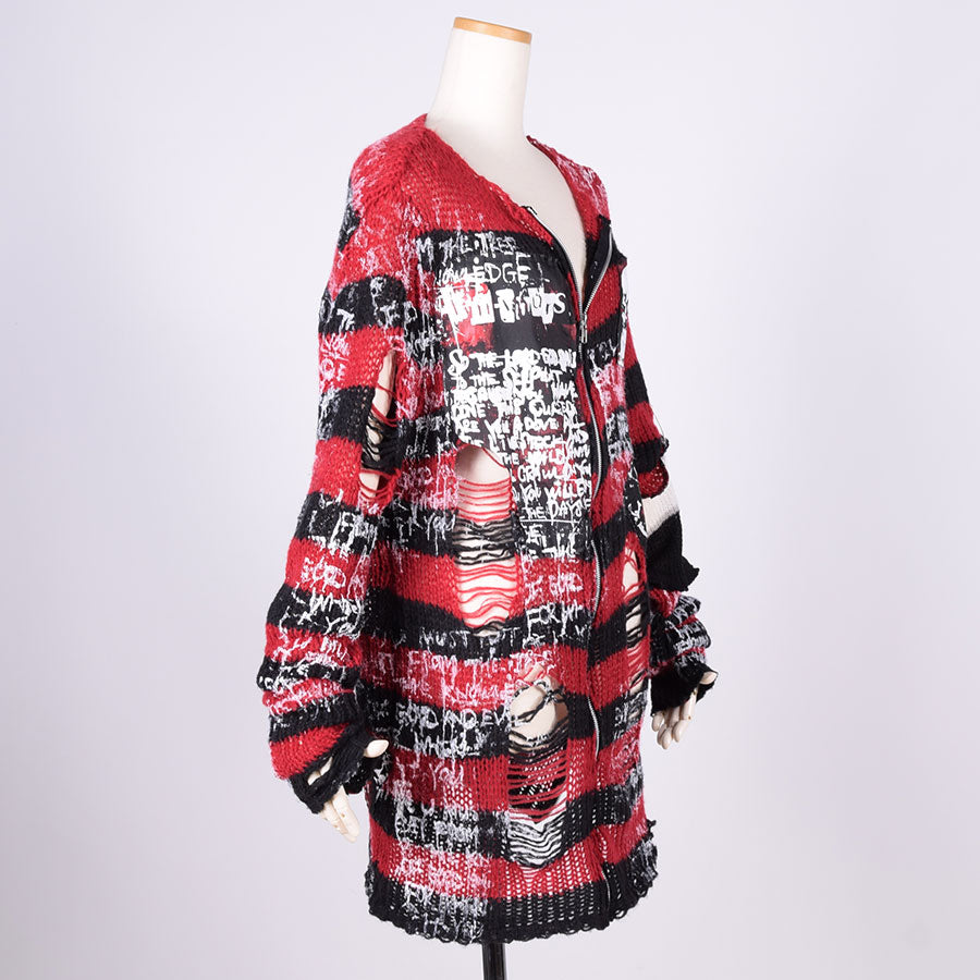 Destroy Border Mohair Cardigan / RD-BK