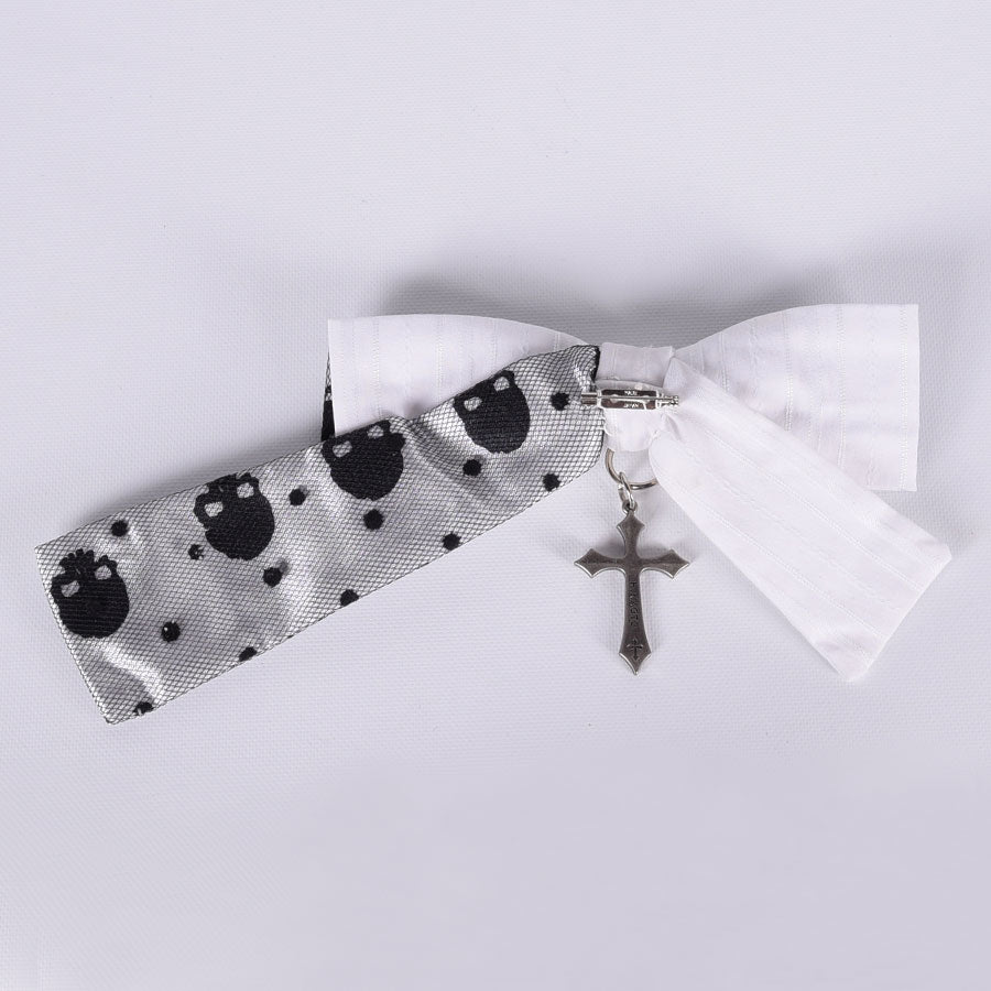 h.NAOTO Skull & Heart Ribbon Pin / WH