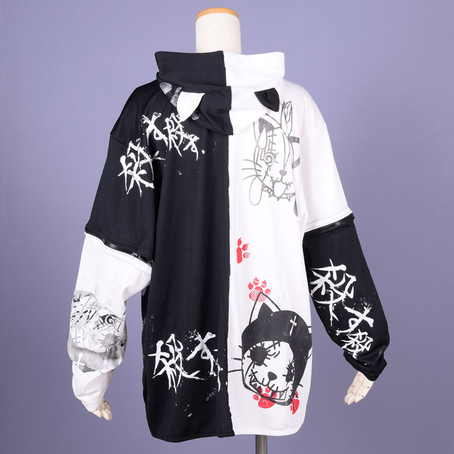 H&A Cat Ear Chaos Hoodie / WH-BK