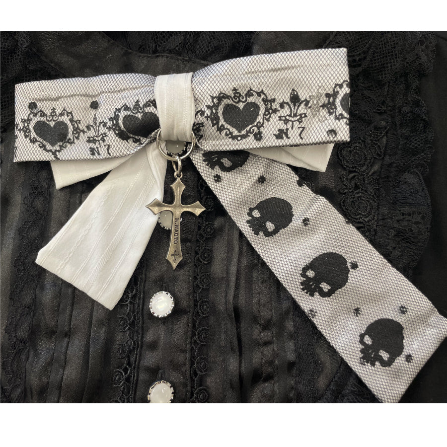 h.NAOTO Skull & Heart Ribbon Pin / WH