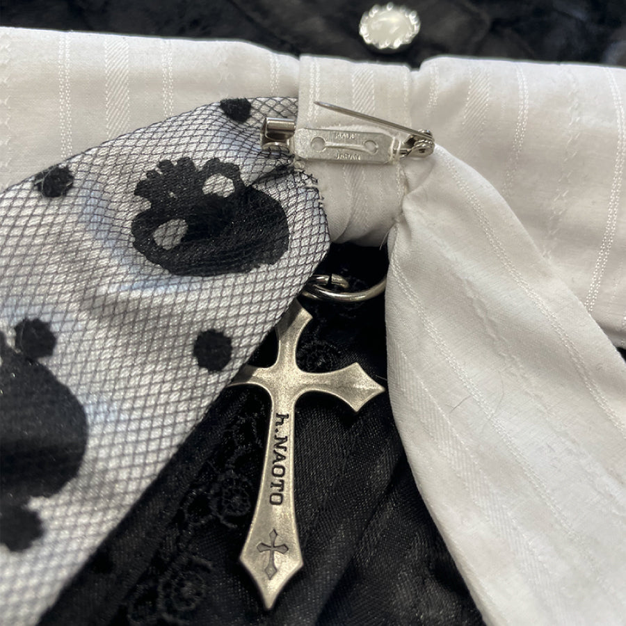 h.NAOTO Skull & Heart Ribbon Pin / WH