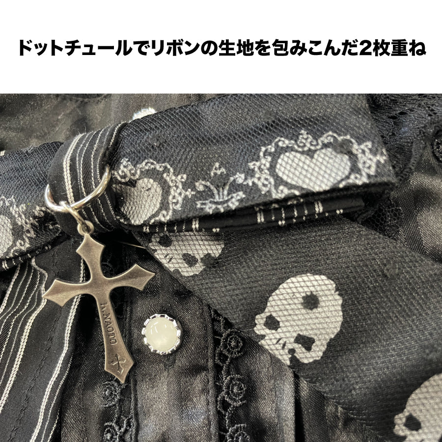 h.NAOTO Skull & Heart Ribbon Pin / BK