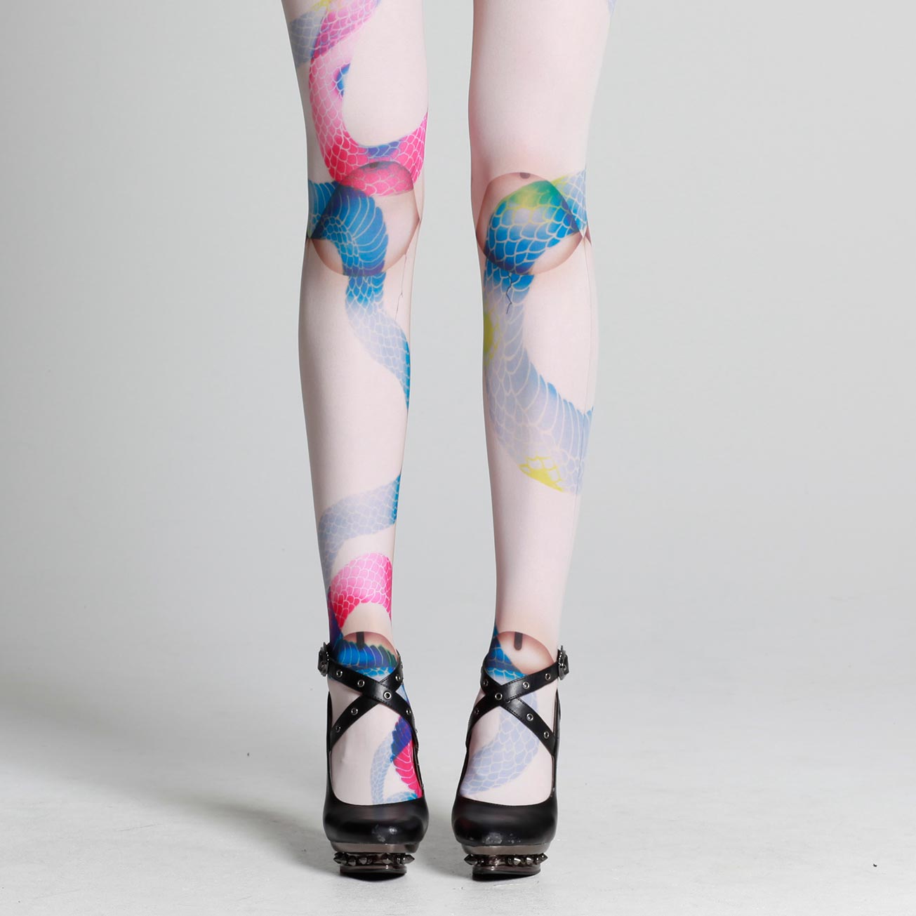 Tattoo Tights With Flowers Print , Handprinted Womens Pantyhose