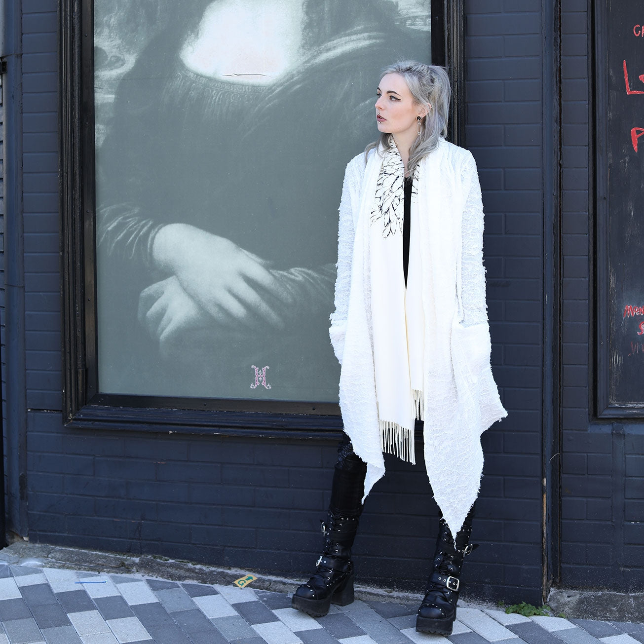 Damage Long White Cardigan