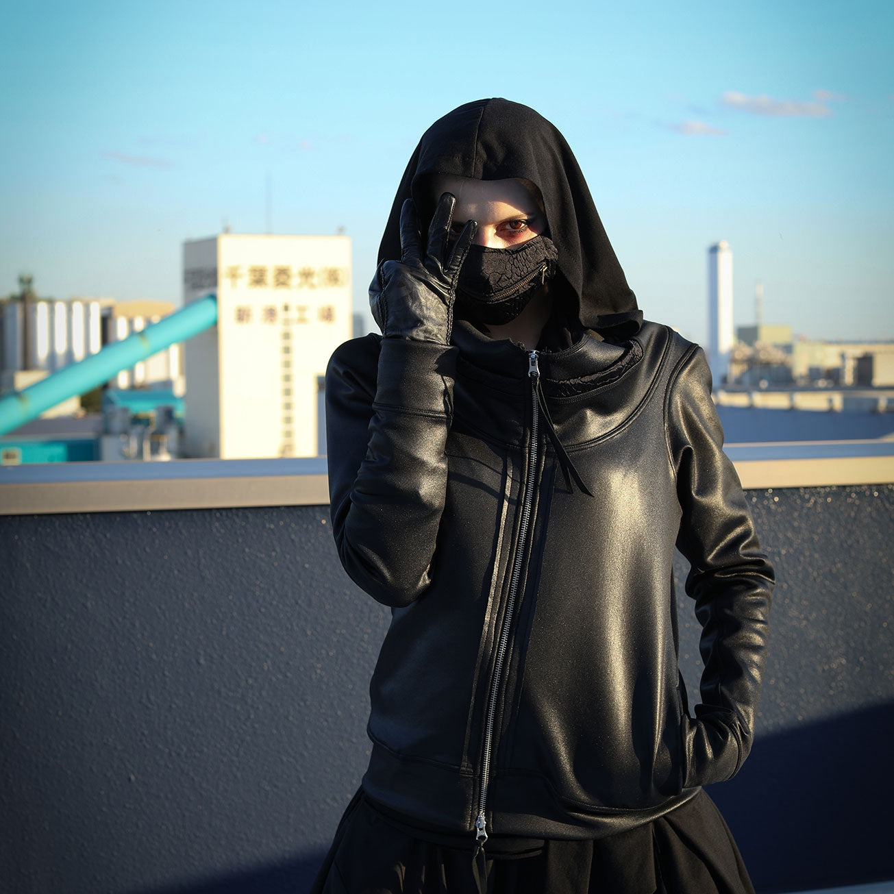 Metal high neck blouson