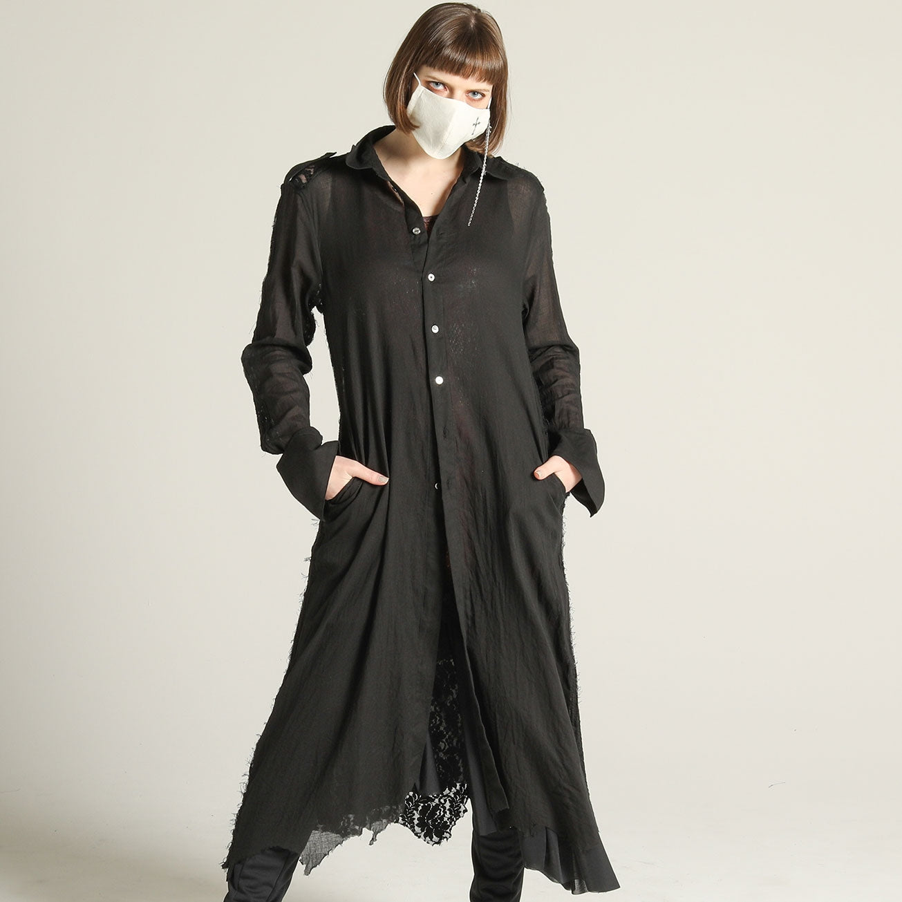 DAMAGE GAUZE LONG LACE BLOUSE