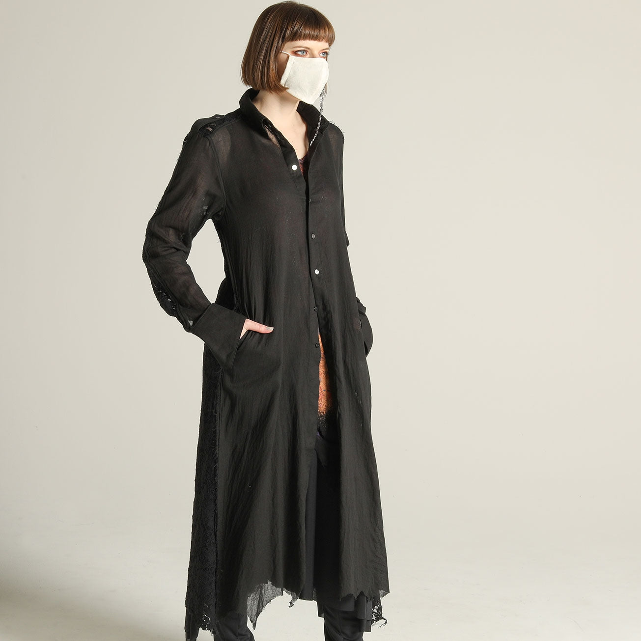 DAMAGE GAUZE LONG LACE BLOUSE
