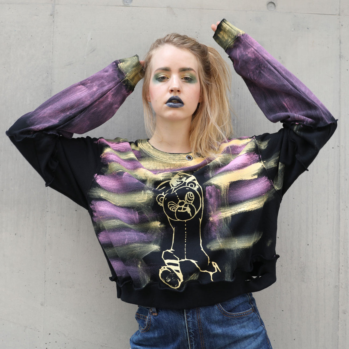 Kumada-san Border Art Paint Sweatshirt