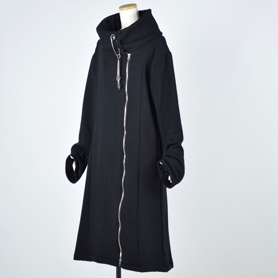 High neck pin long coat