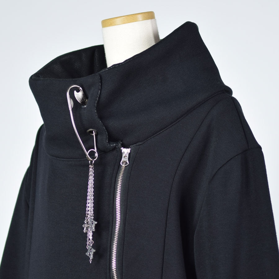 High neck pin long coat