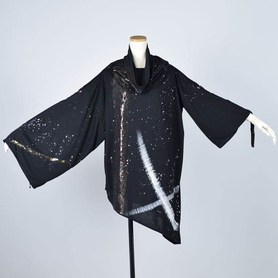 Snake and Japanese brush kimono tunic