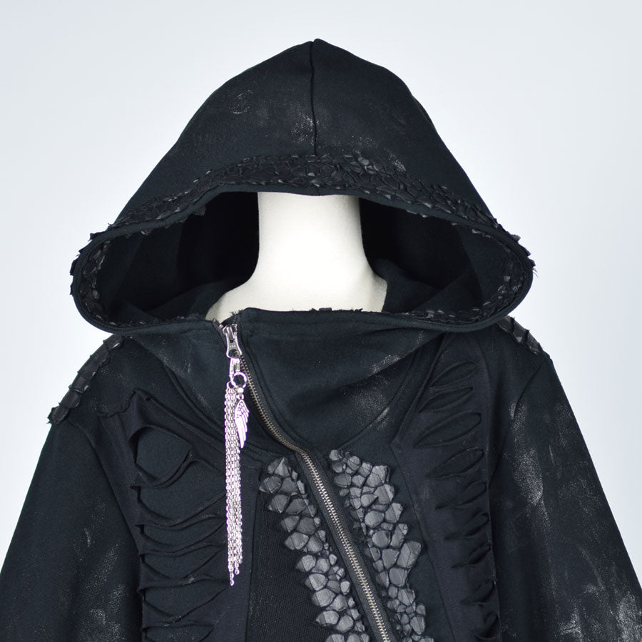 Asymmetric Damage Long Hoodie / XL