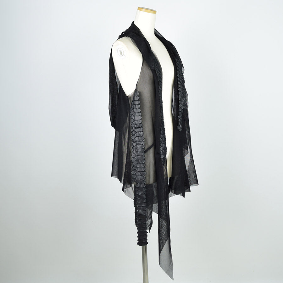 DRAGON LEATHER ANGEL WINGS MESH HOODY GILET