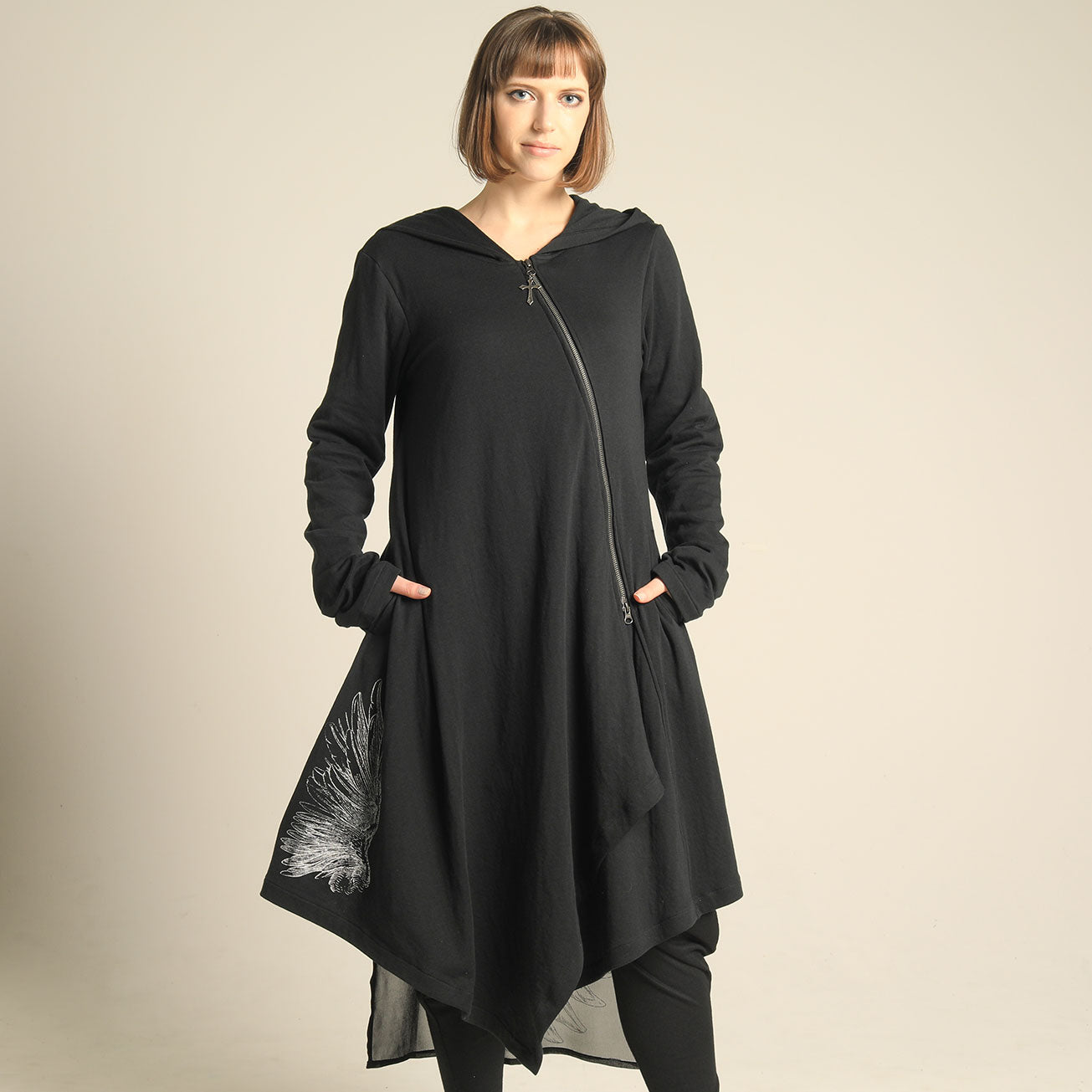 Angel Wing Asymmetric Long Hoodie