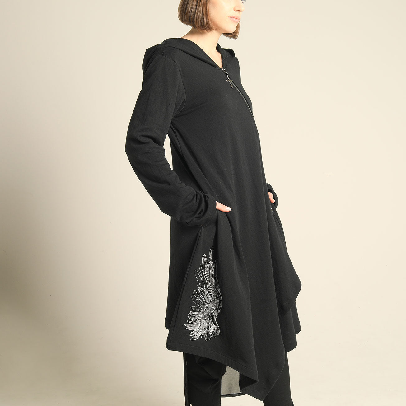 Angel Wing Asymmetric Long Hoodie