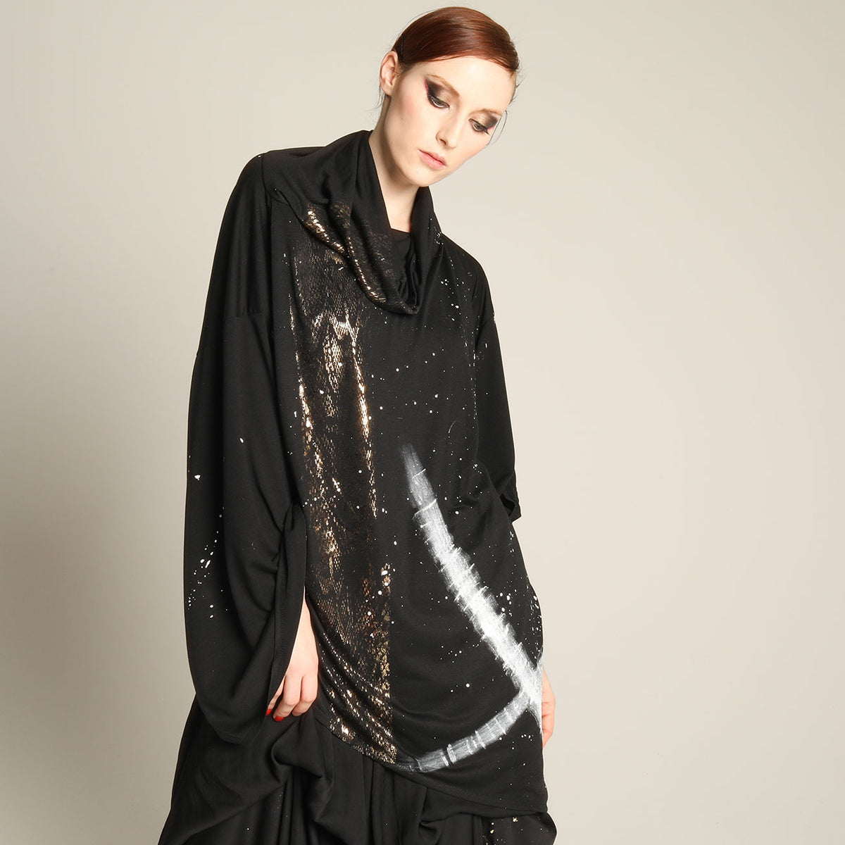Snake and Japanese brush kimono tunic