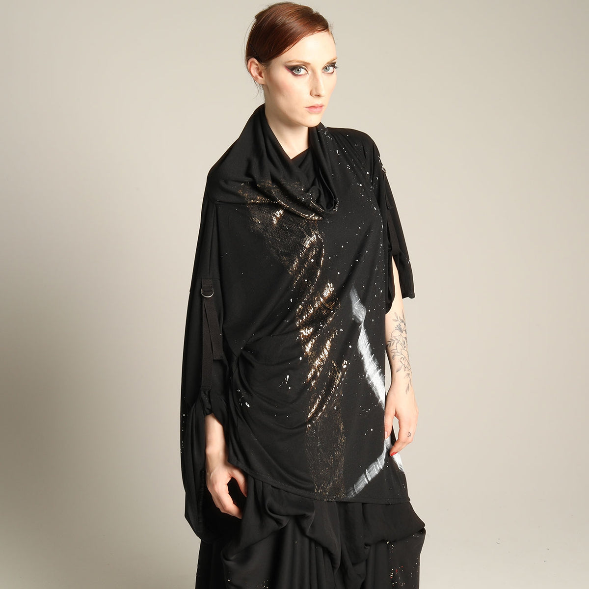 Snake and Japanese brush kimono tunic