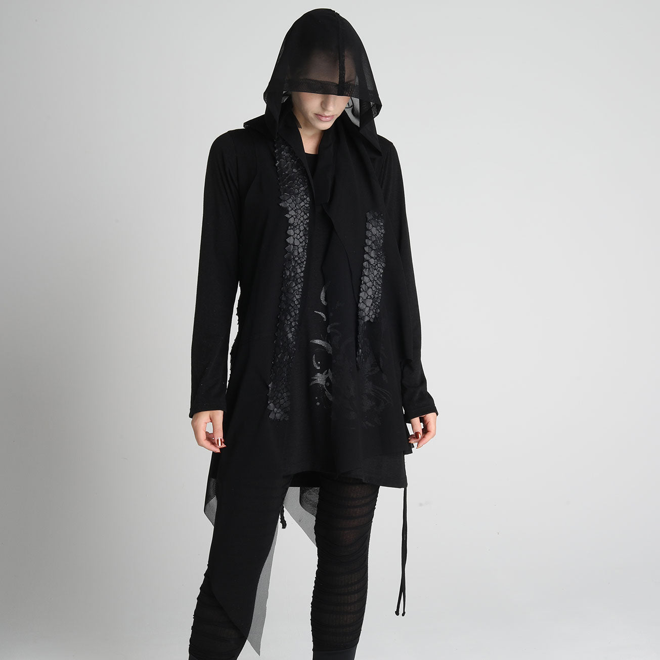 DRAGON LEATHER ANGEL WINGS MESH HOODY GILET