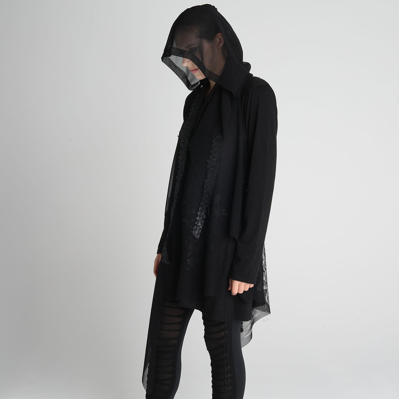 DRAGON LEATHER ANGEL WINGS MESH HOODY GILET