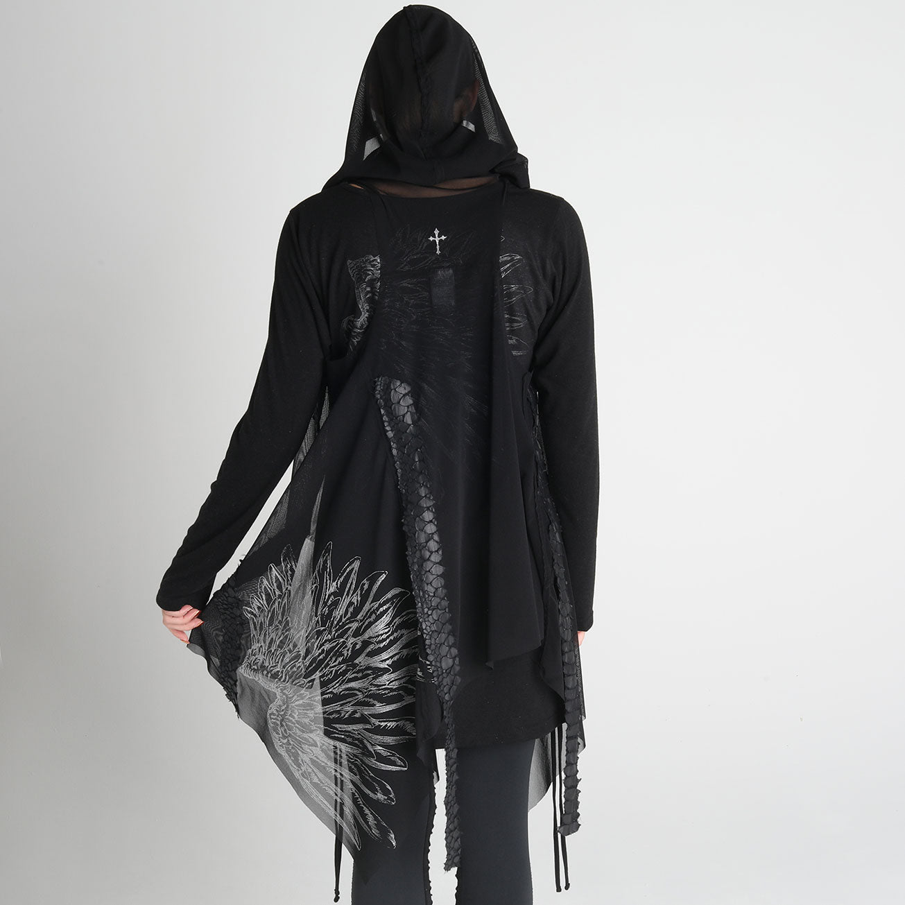 DRAGON LEATHER ANGEL WINGS MESH HOODY GILET