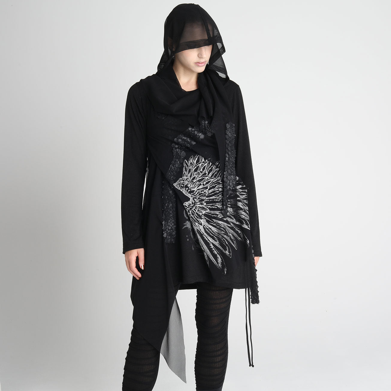 DRAGON LEATHER ANGEL WINGS MESH HOODY GILET