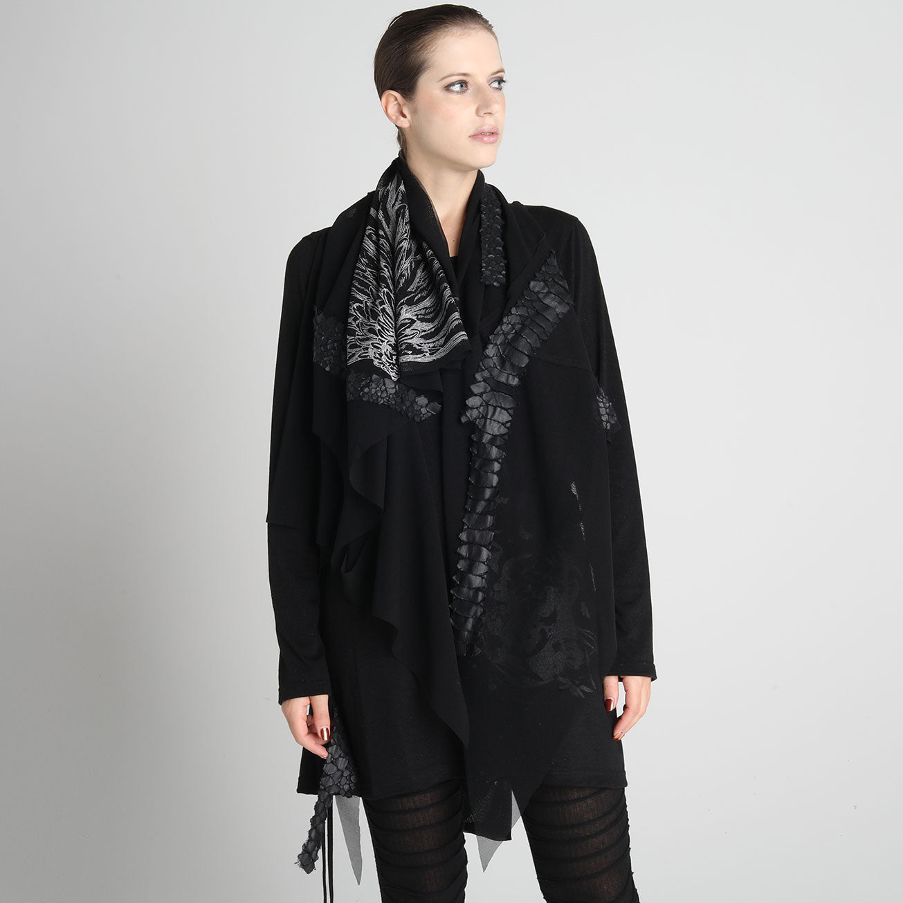 DRAGON LEATHER ANGEL WINGS MESH HOODY GILET