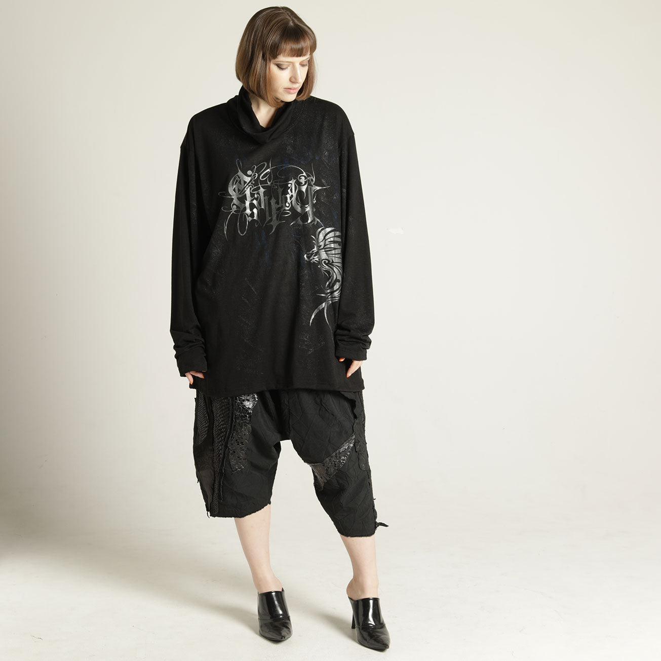Wrinkle Leather Patchwork Sarouel