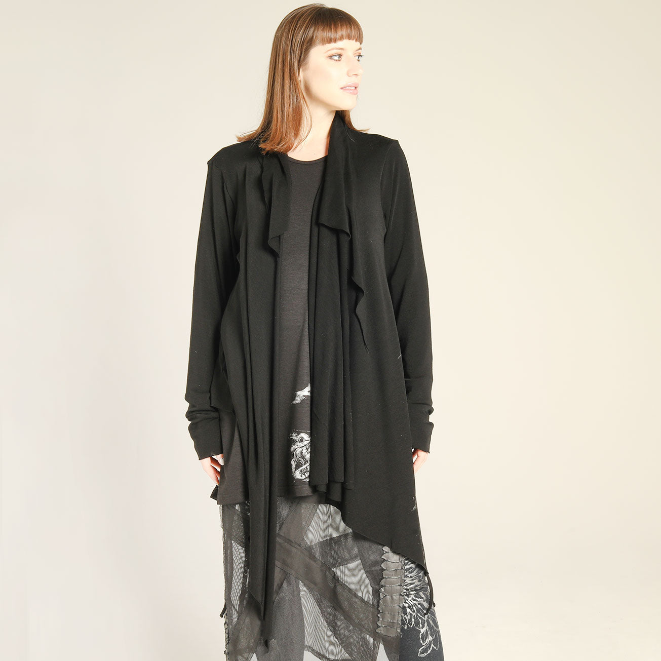 Drape Cotton Asymmetric Cardigan
