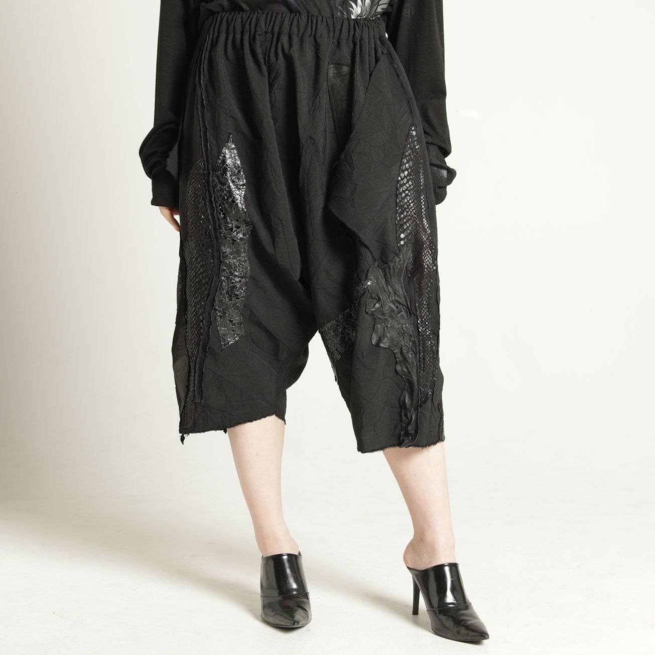 Wrinkle Leather Patchwork Sarouel