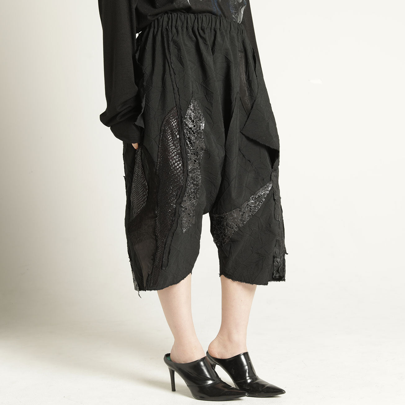 Wrinkle Leather Patchwork Sarouel