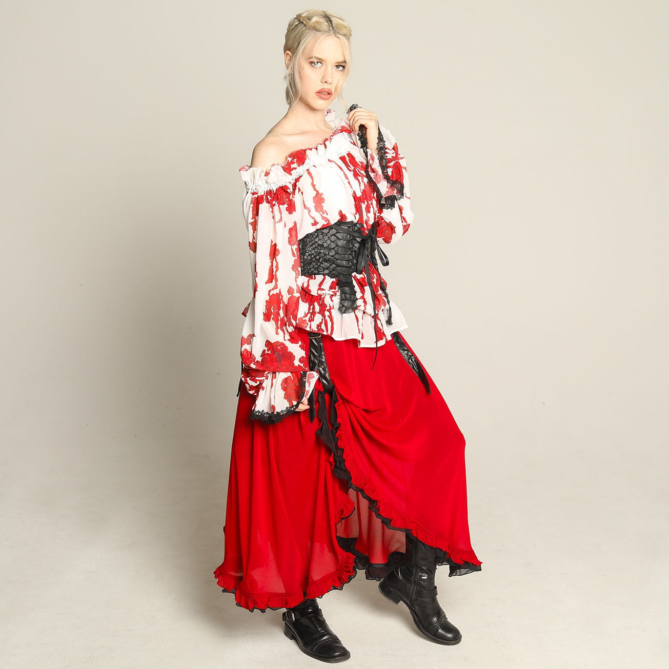 Bloody Rose Off Shoulder Tunic