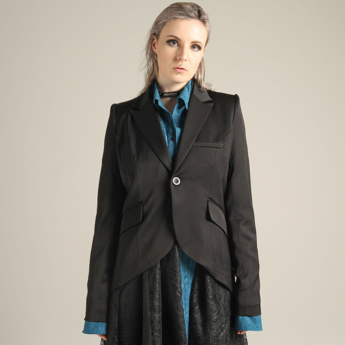 Glossy Material Tailored Jacket