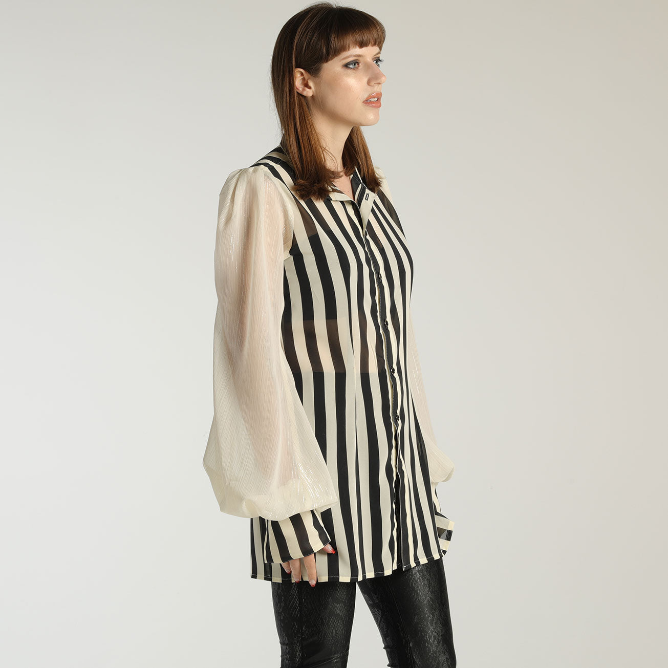 Striped Bishop Sleeve Blouse