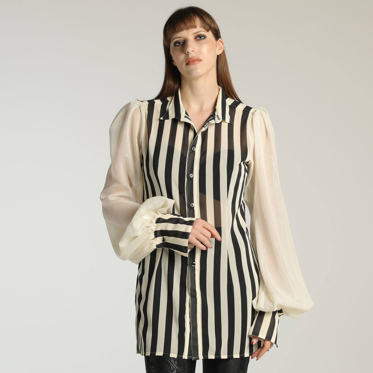 Striped Bishop Sleeve Blouse