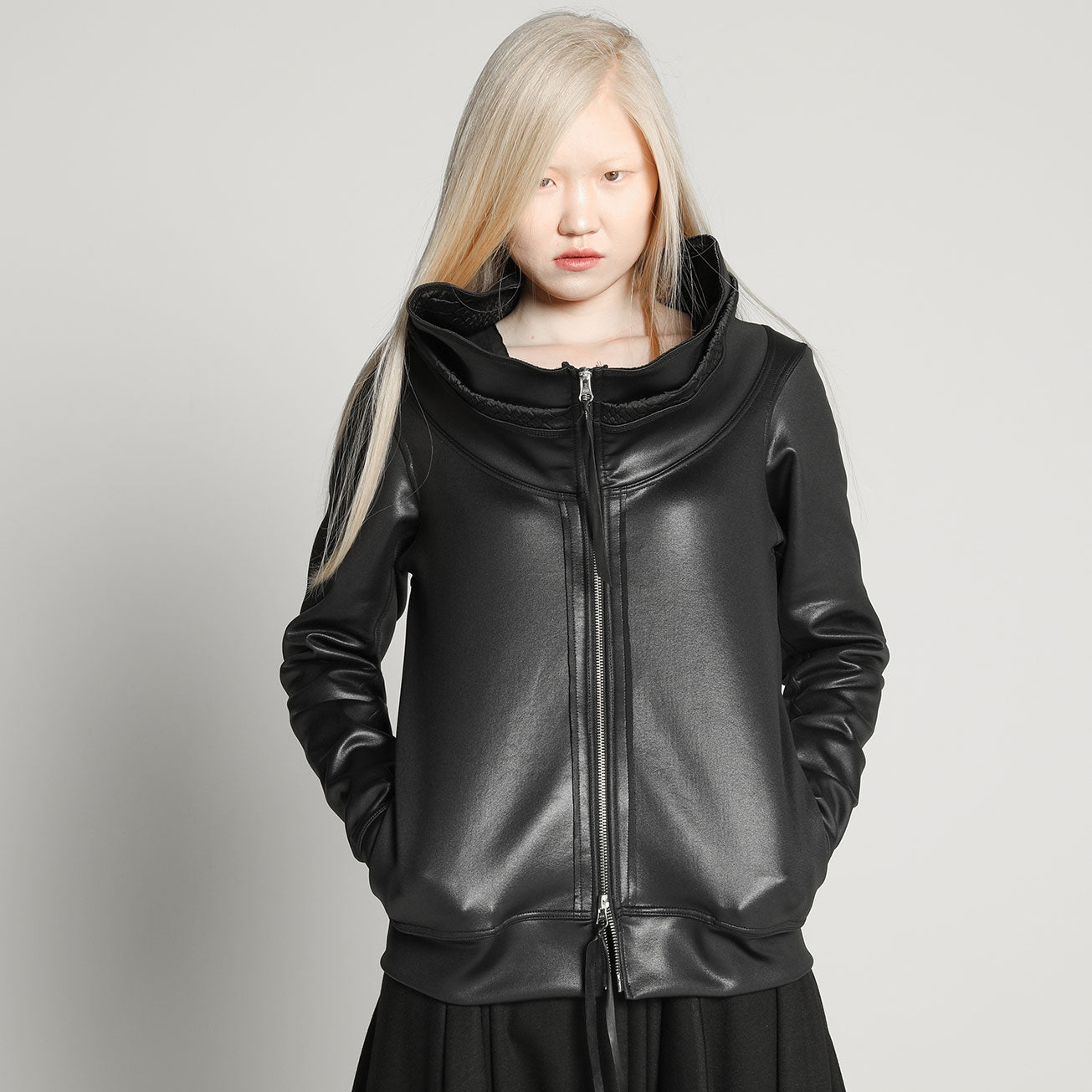 Metal high neck blouson