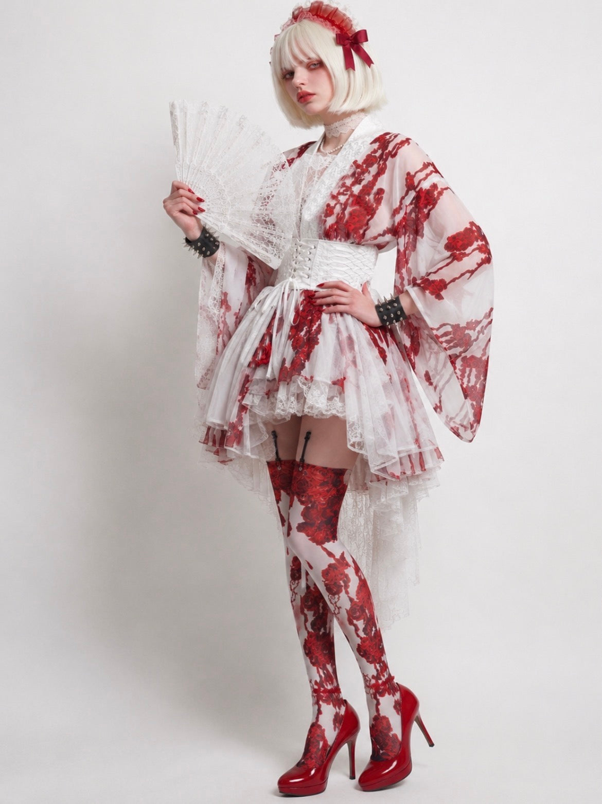 k*×様 h.naoto Blood ・FRILL・￼Rockers H Bab White Bloody Rose KIMONO – h.NAOTO WEBSHOP