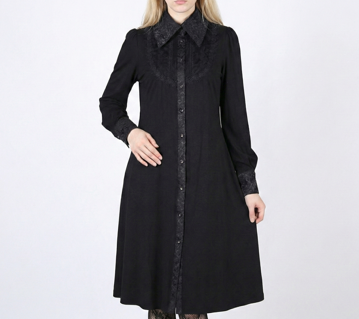 Jacquard Collar Stretch Shirt Dress