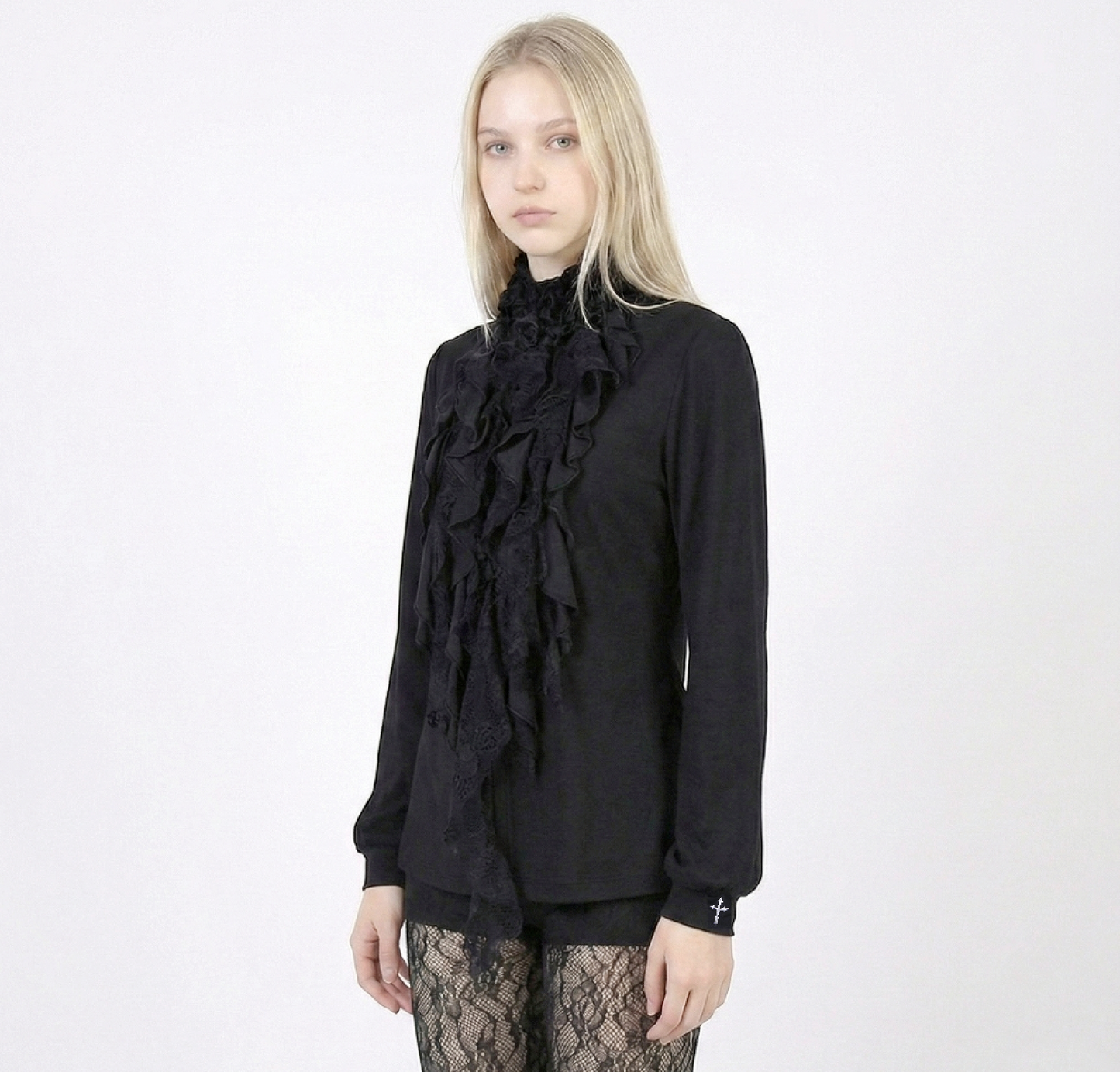 Luxurious Ruffle Stretch High-Neck Top