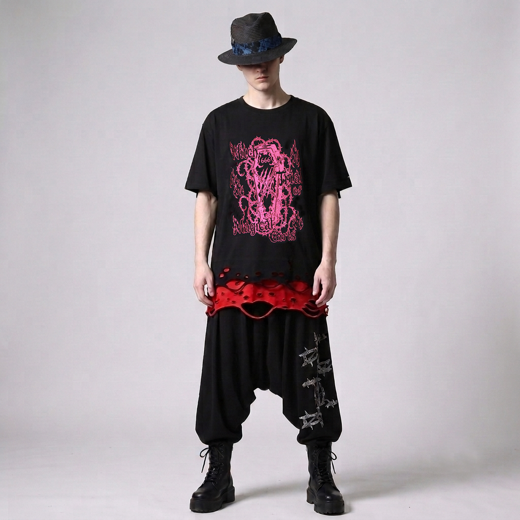 Damaged Hem Coffin Graphic T-Shirt