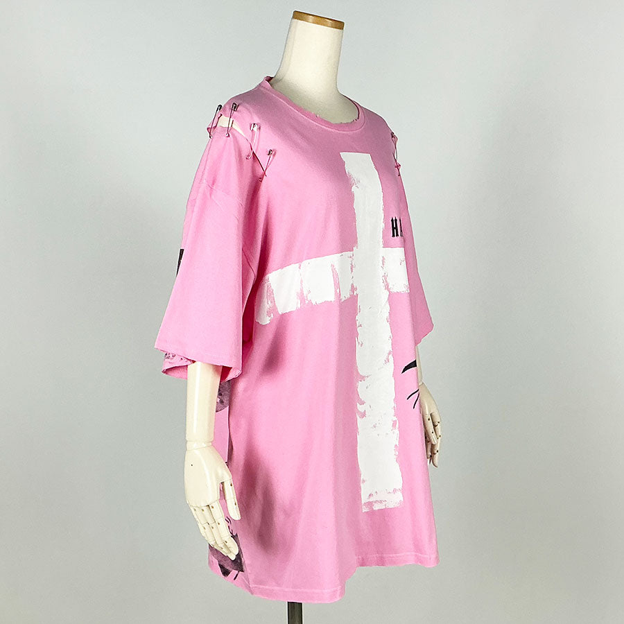 Hand-drawn cross oversize T-sh / PINK