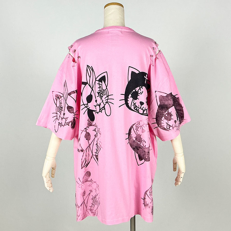 Hand-drawn cross oversize T-sh / PINK