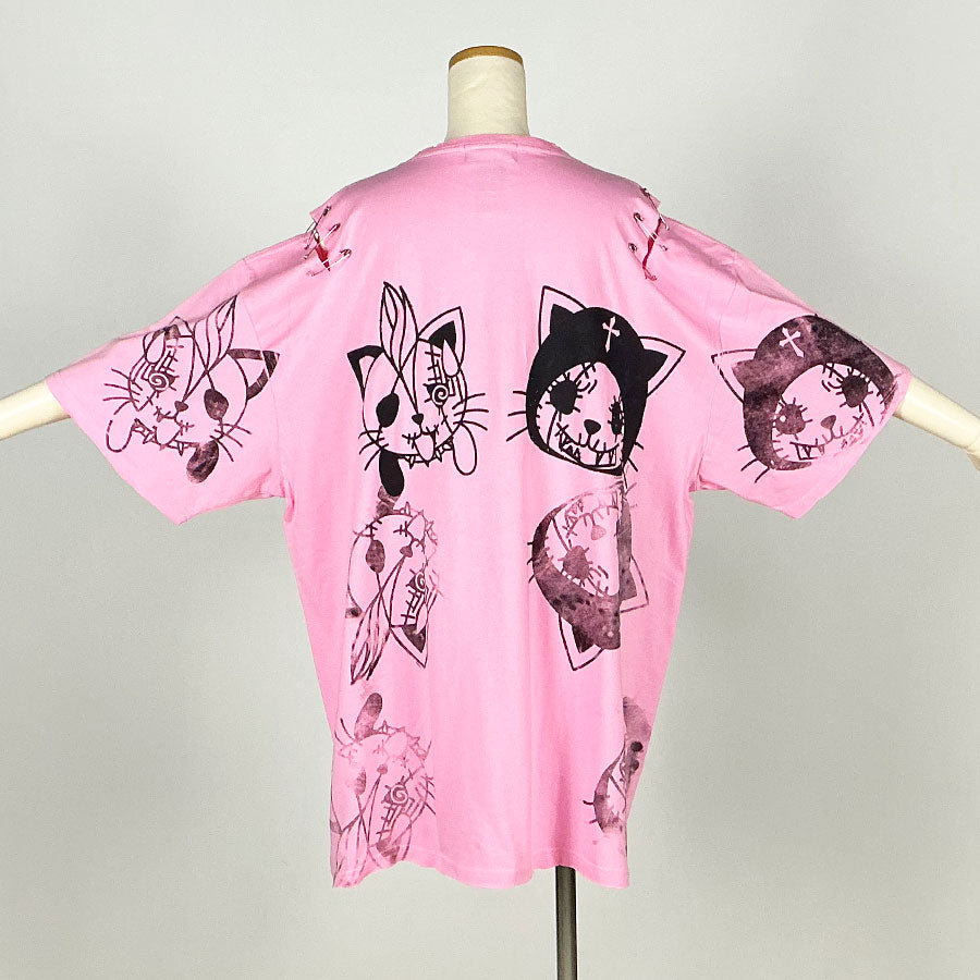 Hand-drawn cross oversize T-sh / PINK