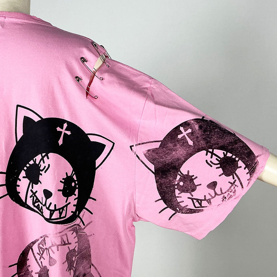 Hand-drawn cross oversize T-sh / PINK