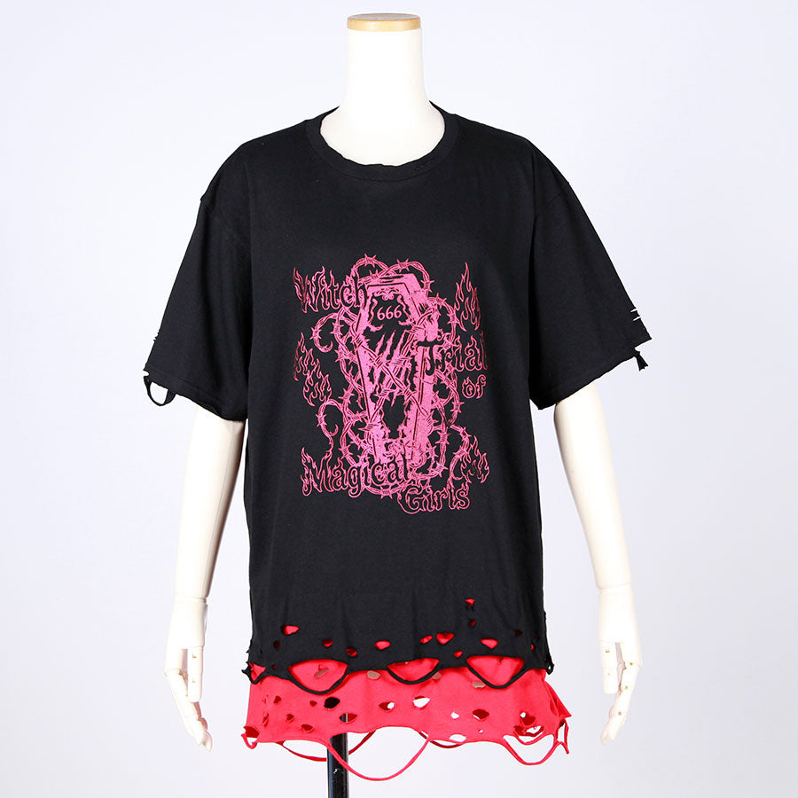 Damaged Hem Coffin Graphic T-Shirt