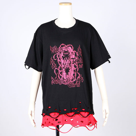 Damaged Hem Coffin Graphic T-Shirt
